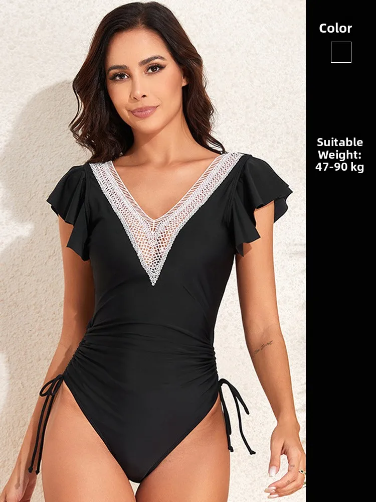 

Женский купальник больших размеров Bla Plus Size: сексуальный, кружевной, с V-образным вырезом, скрывающий недостатки фигуры, плиссированный, повседневный