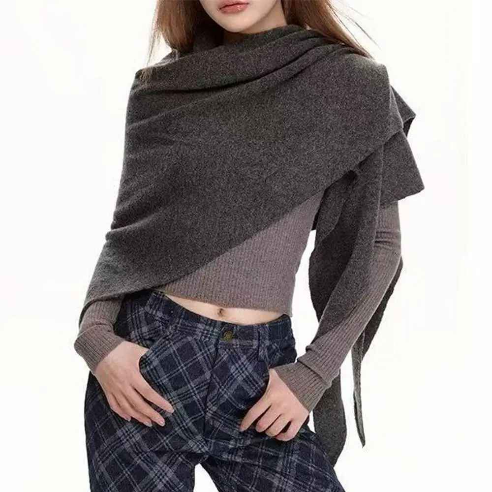 

Новый большой длинный треугольный шарф из чистой шерсти, кашемира, теплый шарф большого размера, вязаный многофункциональный дорожный платок для женщин