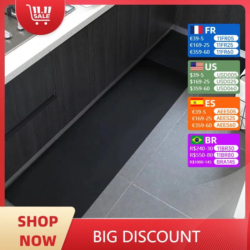 Kitchen Long Rug Waterproof Pvc Floor Mat Non-slip Leather Carpet Home Decoration Black Oil-proof Area Rugs Alfombra De Cocina