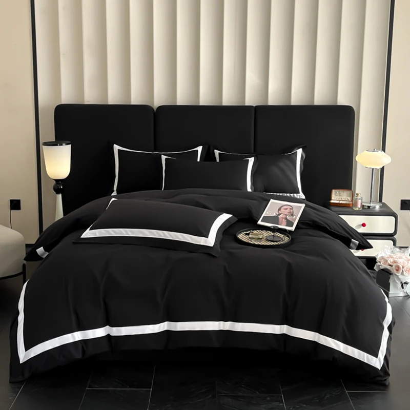 2025 Light luxury Thick Brushed Bed Sheets, Duvet Cover Set, Four Piece Bedding Set Bed Sheet, Fully Enclosed for Home Gift