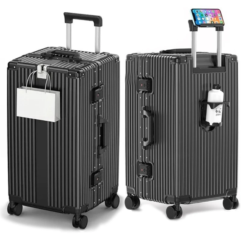 Large 30 Inch Aluminum Frame Hardside Spinner Luggage with Removable Wheels Zipperless Checked Suitcase Cup Holder and Phone