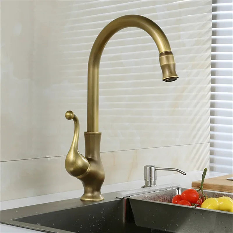 

Antique Brass Kitchen Faucets Single Handle/Hole 360 Rotate Bathroom Basin Faucet Cold Hot Water Mixer Sink Taps Torneira
