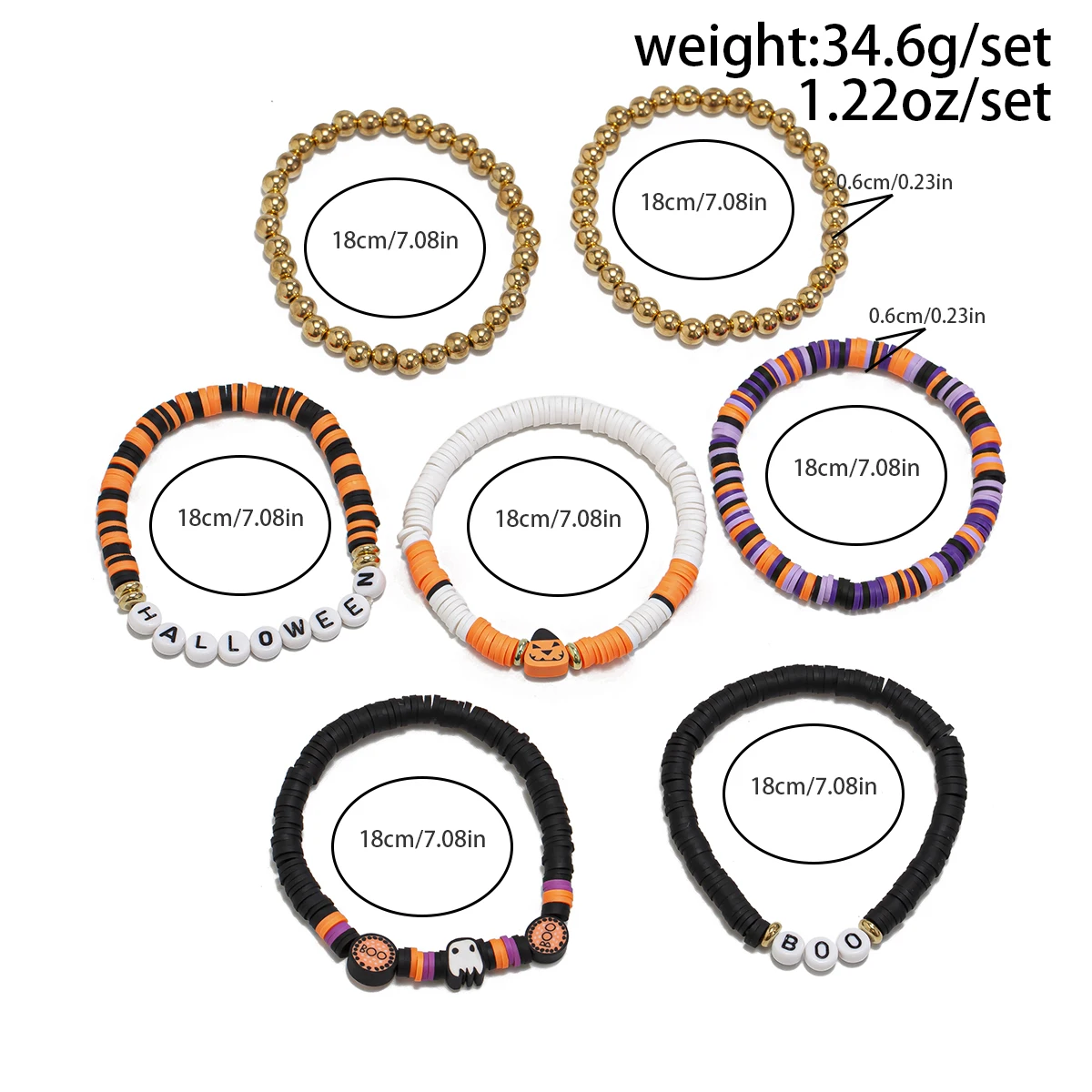 IngeSight.Z 7pcs/set Letter Soft Ceramic Ghost CCB Beads Bracelet Set 2024 Trendy Halloween Party Women Bracelet Jewelry