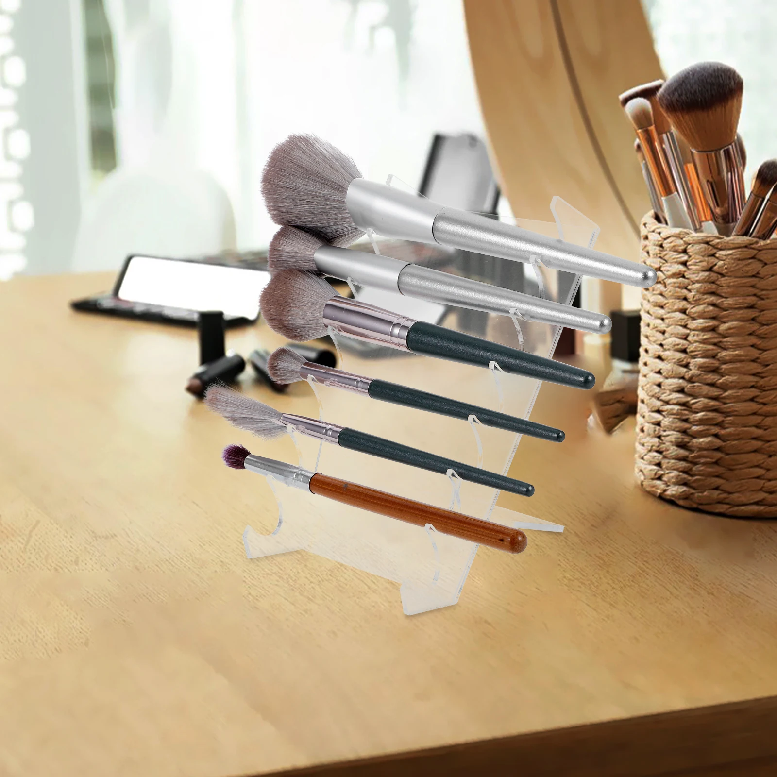 

Dresser Makeup Brush Holder Acrylic Organizers Container Storage Rack Clear Display Stand Pen Desktop Pencil Travel