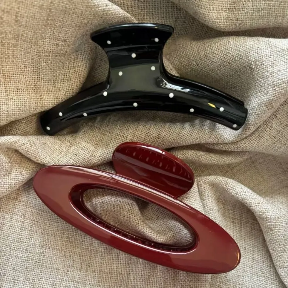 

2Pc Vintage Polka Dot Red Geometric Ellipse Hair Claw Clip Women Girl Elegant Hair Ponytail Clip Clamp Headwear Hair Accessories