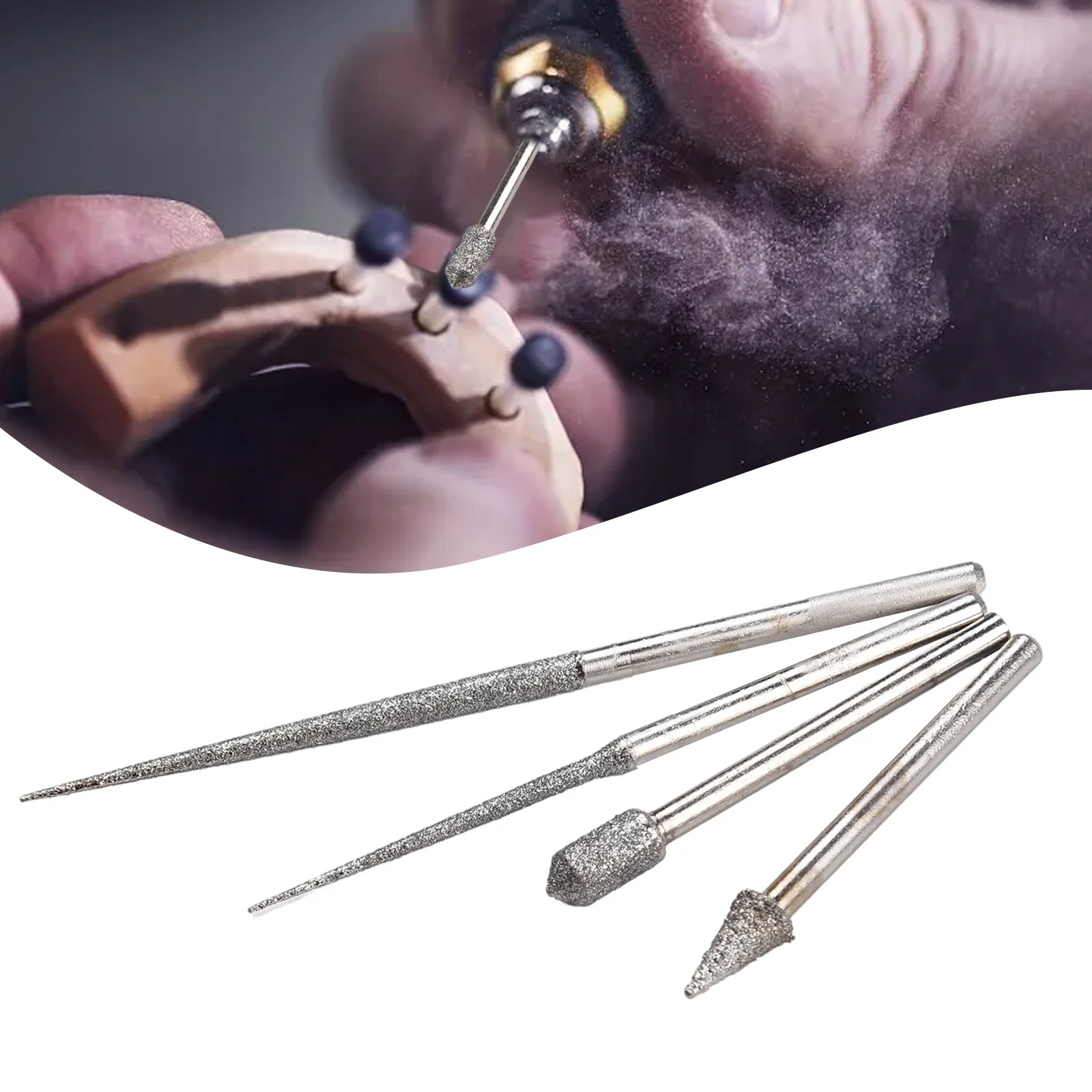 4Pcs/set 3mm Shank Diamond Grinding Head Needle Bits Burrs Engraving Carving Tool For Glass Tile Stone Drill Bit