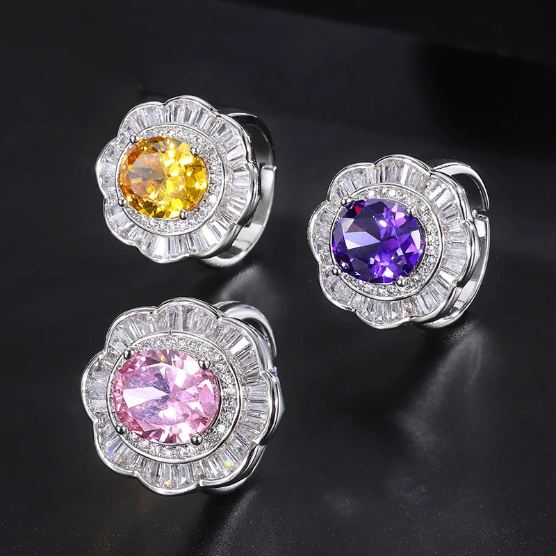 

2022 New Charms Pink Crystal Sapphire Gemstone Adjustable Ring Women Jewelry Cocktail Reception Wedding Anniversary Vintage Gift