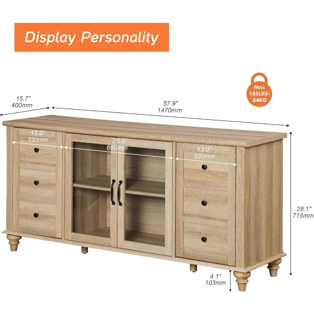 Credenza Buffet con anta in vetro, armadietti da cucina, tavolini da caffè in legno, credenza in accento C