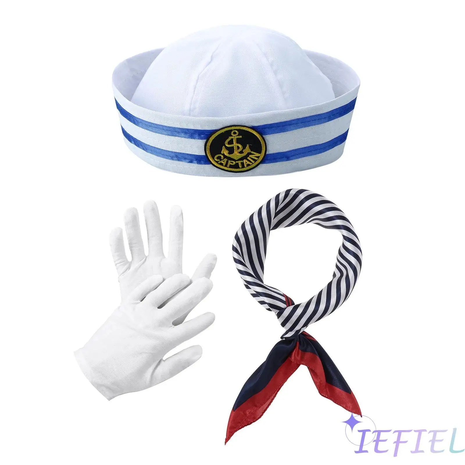 Meisjes Jongens Captain Dome Cosplay Party Accessoires Carnaval Kerst Gestreepte Marine Matroos Pet Show Prop Hoed Sjaal En Handschoenen