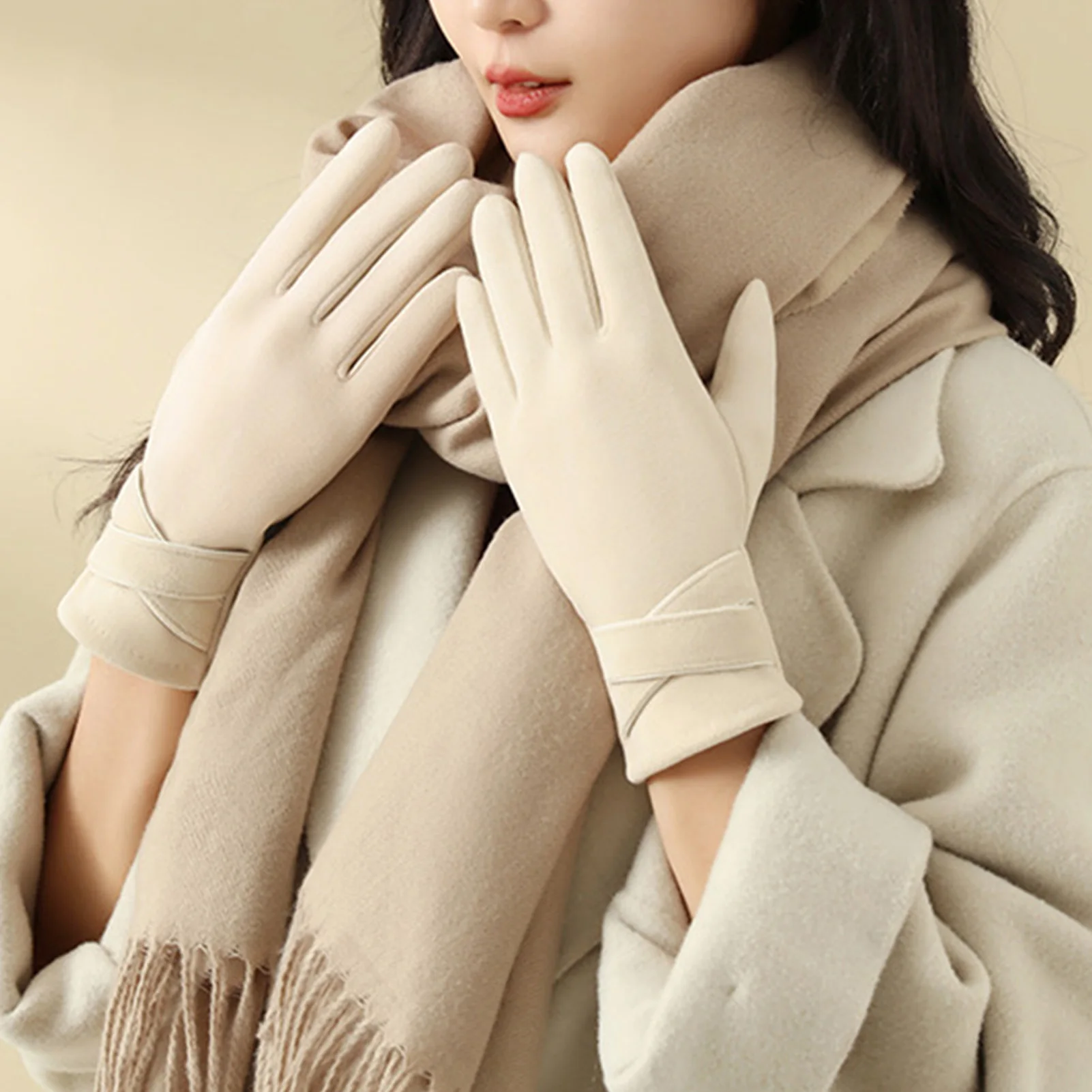 قفازات دافئة عصرية للنساء للشتاء والخريف في الهواء الطلق لركوب الدراجات والتخييم والصيد قفازات سميكة مريحة وناعمة من القطيفة #3