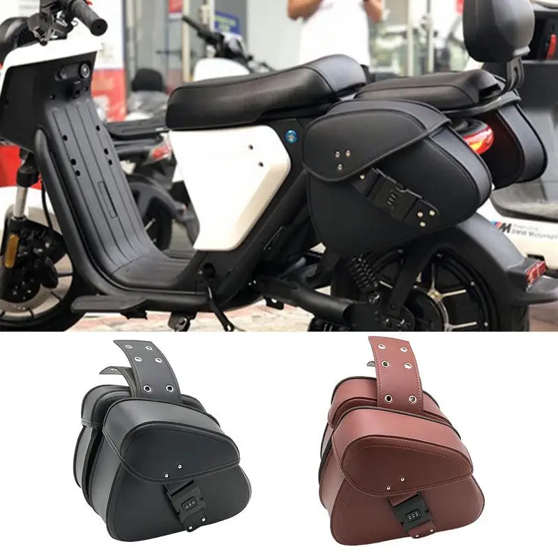 

Motorcycle Saddlebag Bike Water Resistant PU Leather Storage Bags Universal Fit Motorbike Pannier Saddle Fork Bags Accessories