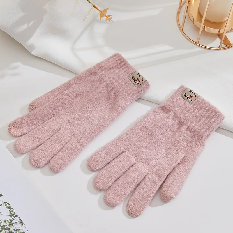 Autumn And Winter Men\'s Women\'s Touch Screen Cold-proof Warm Finger Gloves Korean Version All-match Cycling Knitted Wool Gloves