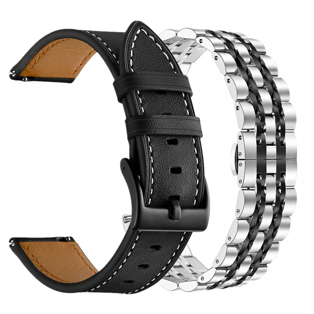 

For Samsung Galaxy Watch Active2 40mm 44mm Band 20mm 22mm Stainless Steel Leather Strap for Samsung Galaxy Watch 46mm Bracelet