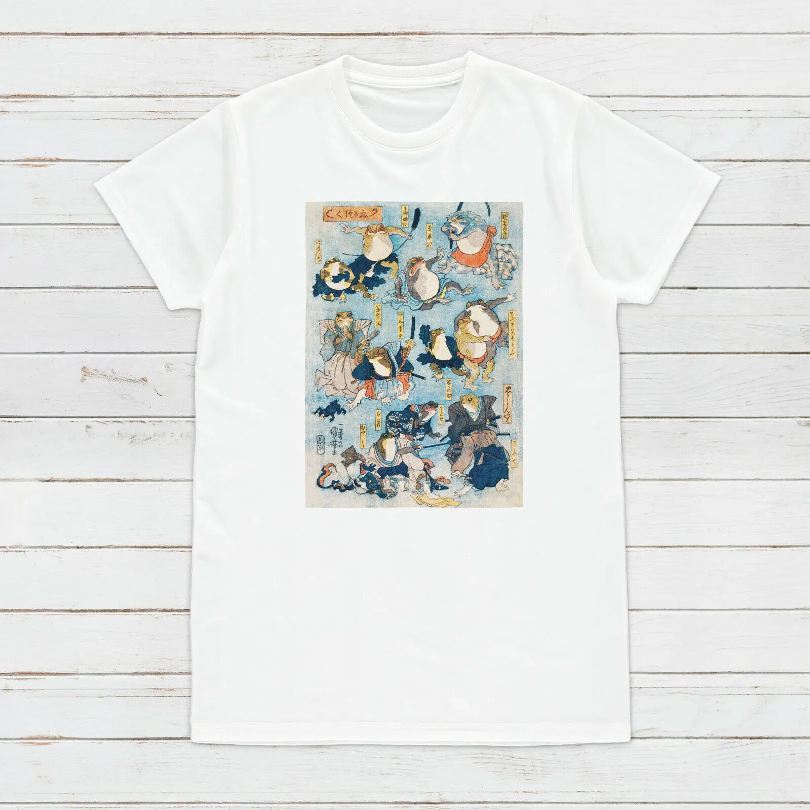 Japanese Ukiyo-e T Shirt Woodblock Art Frogs Samurai Cute Womens Men Printed Tee