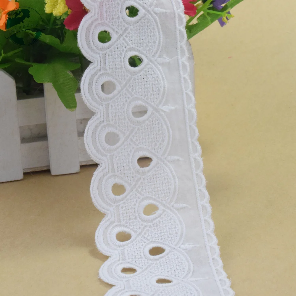 5.8cm Wide Embroidery White Lace 100% Cotton Fabric Sewing Ribbon Trim Wedding Dress DIY Dolls Colthes Curtain Accessories#4328