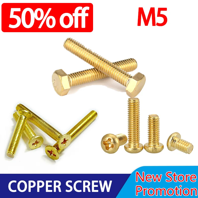 M5 Outer External Hexagon/Countersunk/Round Head Brass Phillips Machine Screws Cross Flat Head Metric Thread Screw Recess Bolt