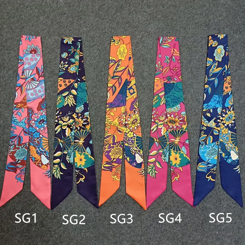 Fan Butterfly Printing Skinny Bag Scarf 2024 New Small Silk Scarf For Women Luxury Brand Foulard Women Tie Fashion Head Scarves