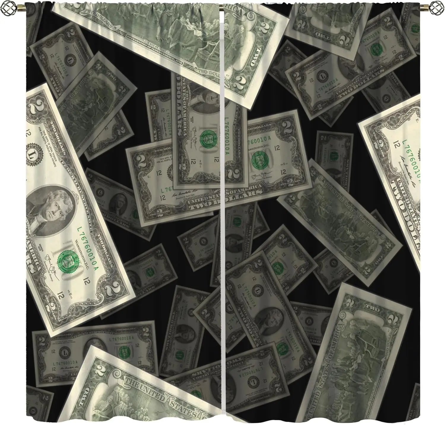 Dollar Curtains,Cartoon Funny Banknotes US Money Fortune Rose Skulls Window Treatments,Thermally Insulated Drapes for Boys Girls