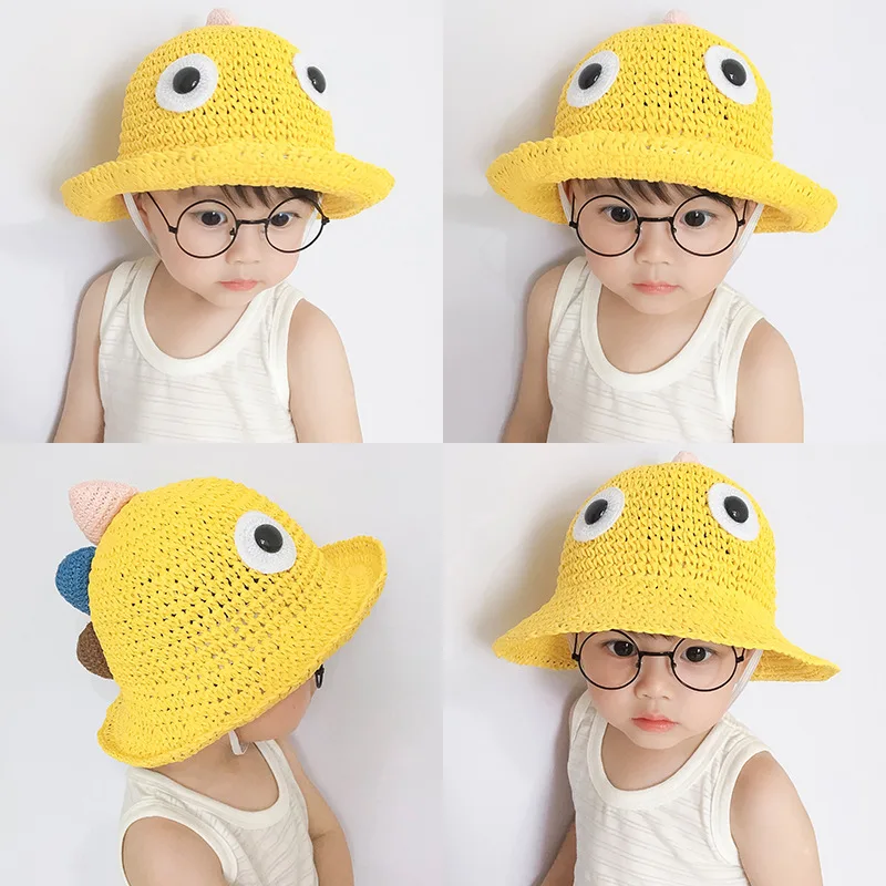 Cute Cartoon Children Baby Bucket Sun Hats Boys Girls Multicolor Outdoor Beach Sunprotection Summer Plaited Straw Hat for Kids