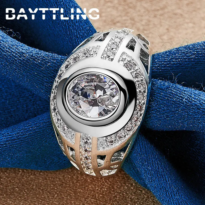 Moda 925 Sterling Silver 6/7/8/9/10 #   Okrągły duży pierścionek z cyrkonią dla mężczyzn kobiety prezenty zaręczynowe biżuteria akcesoria