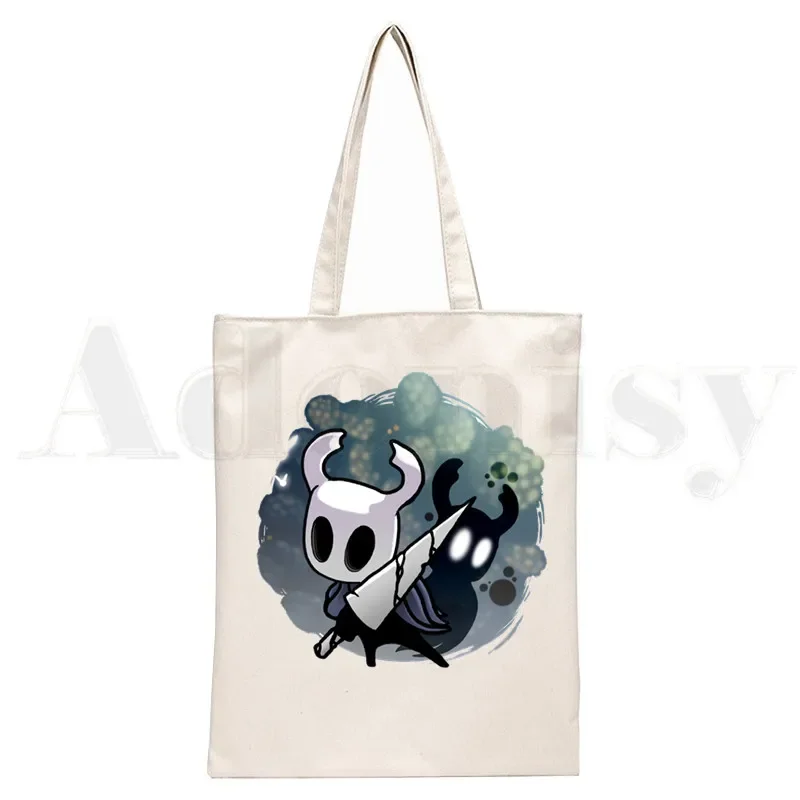 Hollow Knight Game Tote Bag Unisex Canvas Bags Ghost Knight Graphic Art Shopping Bags Printed Casual Shoulder Bag Foldable