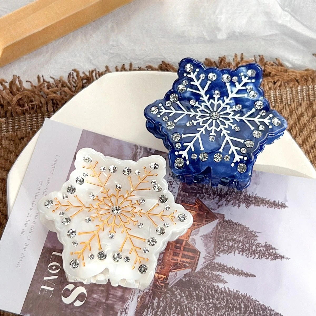 Pinces à cheveux en acétate pour femmes et filles, série de noël d'hiver, strass, flocon de neige, accessoires pour cheveux, nouvelle collection 2025