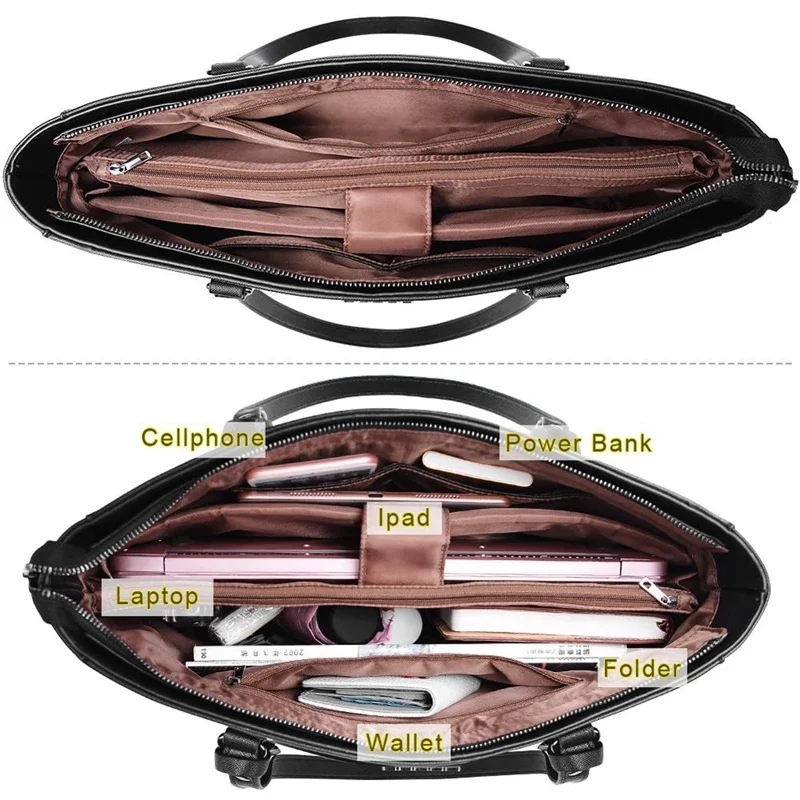 女性用防水レザーブリーフケース,ビジネスバッグ,オフィスバッグ,大型ハンドバッグ,高級デザイナー,ファッションブランド,トートバッグ,15.6インチ