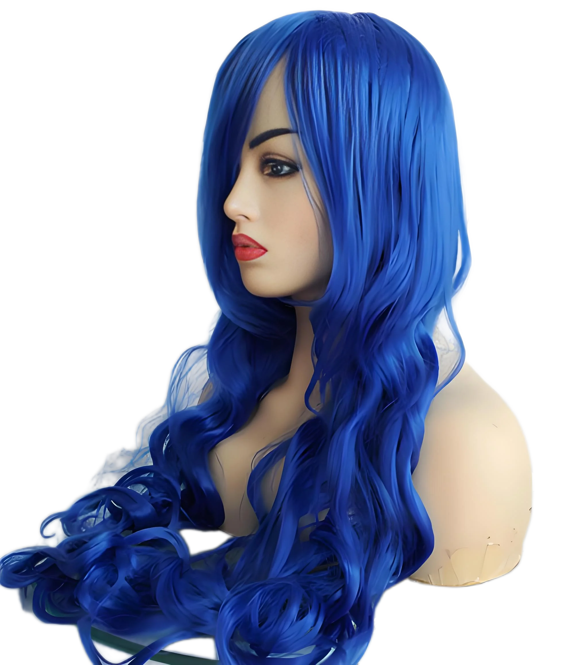 Peluca ondulada larga azul de 22 pulgadas – Pelo sintético resistente al calor con cabeza completa y rizos grandes de parte media para mujer