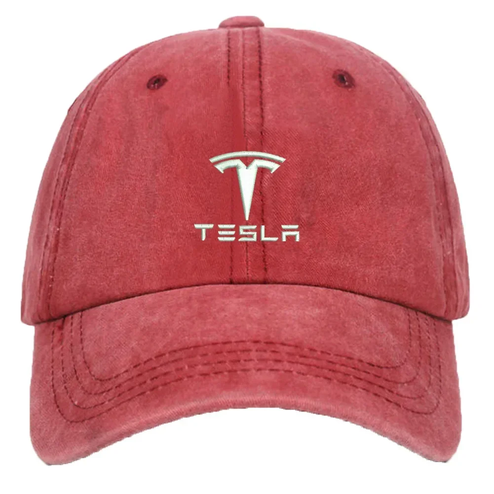 Cotton Washed Baseball Cap for Tesla Casual Men Women Four Season Outdoor Sport Hiking Embroidery Sunshade Hat Adjustable Gift