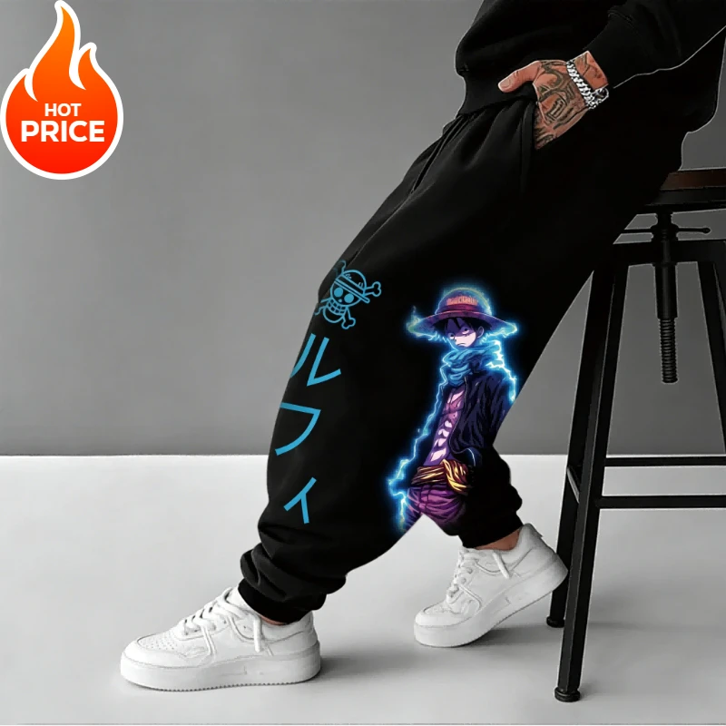 لوفي أنيمي قطعة واحدة Harajuku الرجال خمر السراويل الرياضية الشتوية الشارع الشهير المتضخم النساء طماق غير رسمية Sweatpants للجنسين بوت