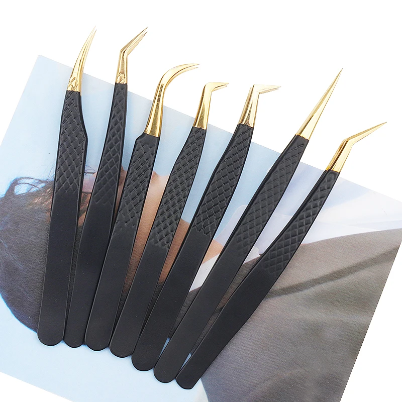 1pcs Black Gold Stainless Steel Eyelash Tweezers 3D Volume Eyebrow Clip High Precision Lash Extension Tweezers Makeup Tool