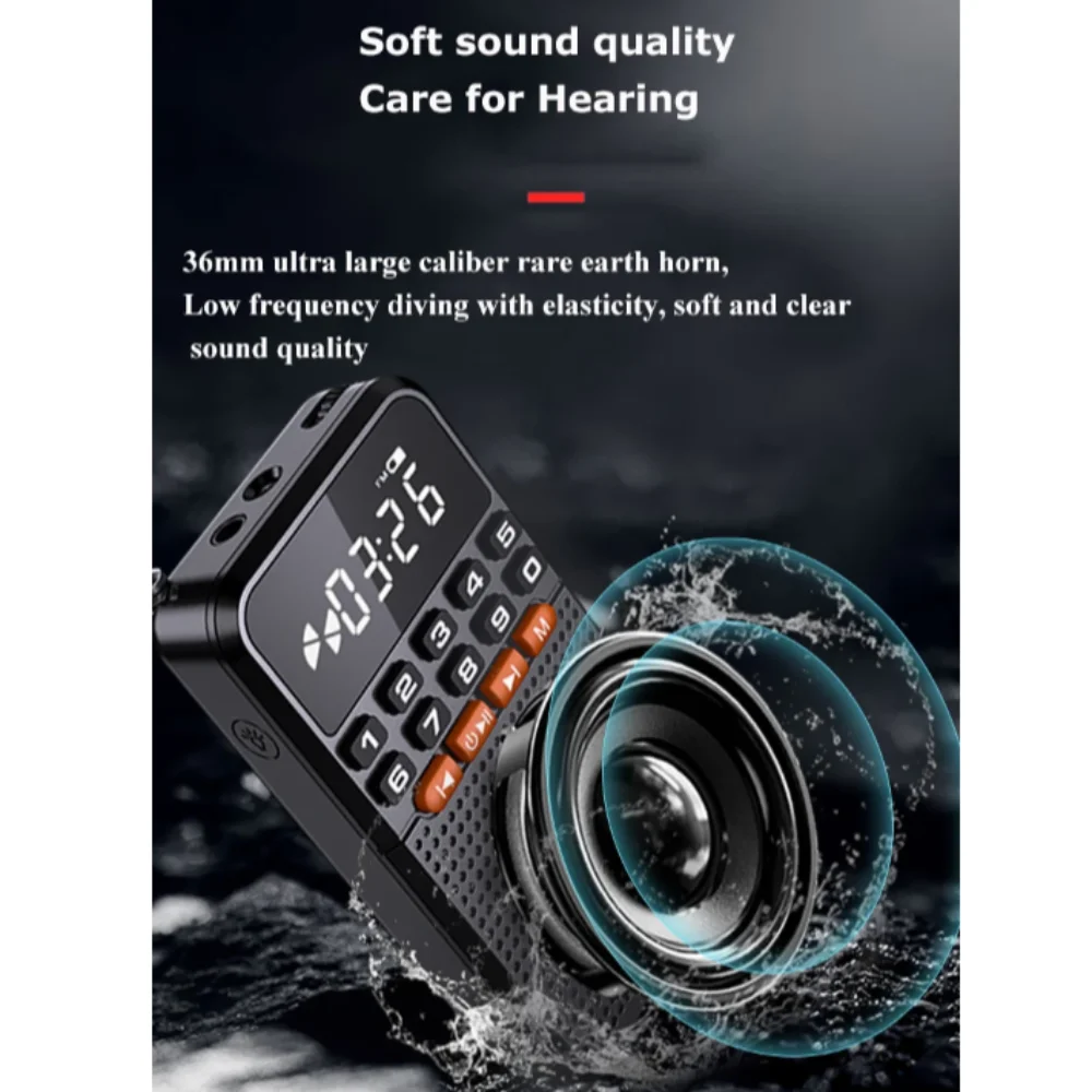 AM/FM Mini Bluetooth Speaker Portable Radio Walkman Pocket Radio Receiver Black LED Flashlight TF Card Music Player Go Hiking