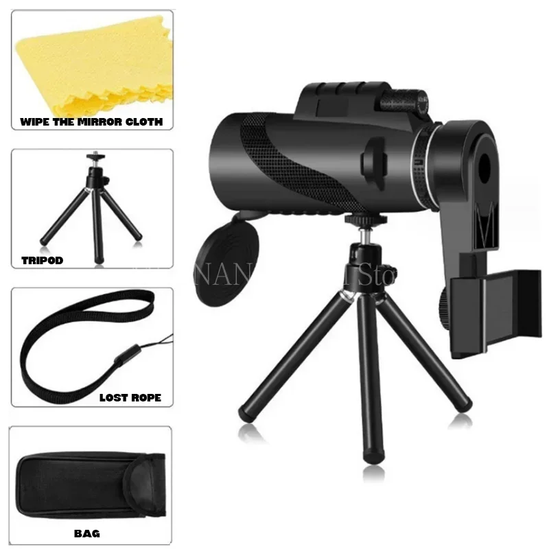 

Монокулярный телескоп 80X100 HD, 8000 м, зум большой дальности, призматический телескоп Bak4 с/без штатива, держатель для телефона, охота, для улицы