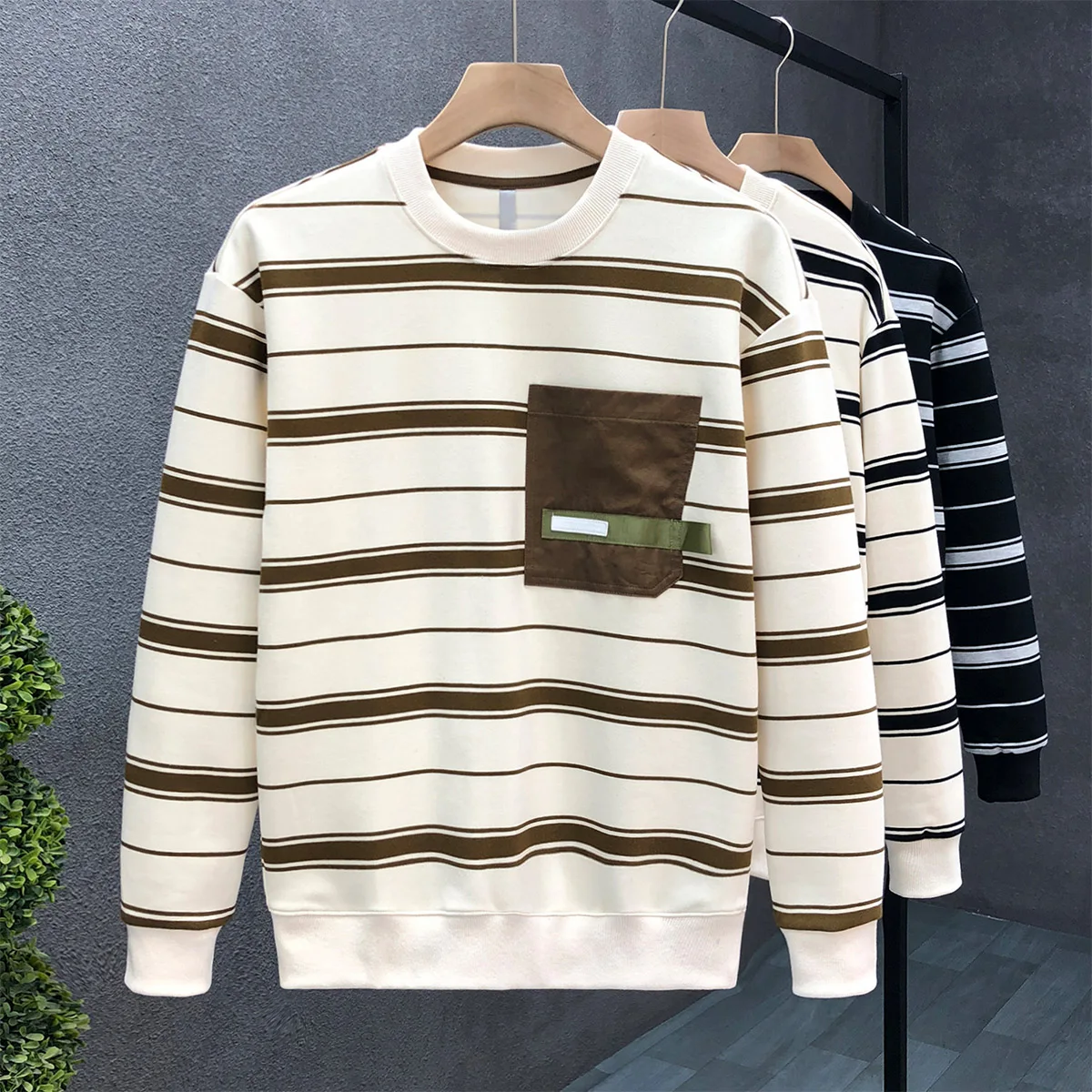 

Fashion O-Neck All-match Striped Polo-shirt Men Clothing 2024 Autumn New Oversized Casual Loose Korean Tee Sweatshirt W93