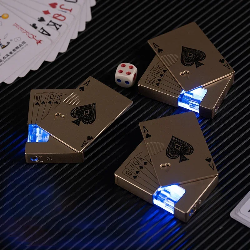 Playing Card Lighter Luminous Poker Lighter Metal Outdoor Windproof Green Flame Poker Lighter Smoking Accessories Men Gift