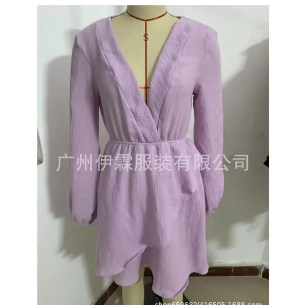 2025 Autumn Vestidos Elegant Commuting Sweet Solid Color Dresses Mini Long Dress V-neck Vacation Ruffles Simple Style Vestido