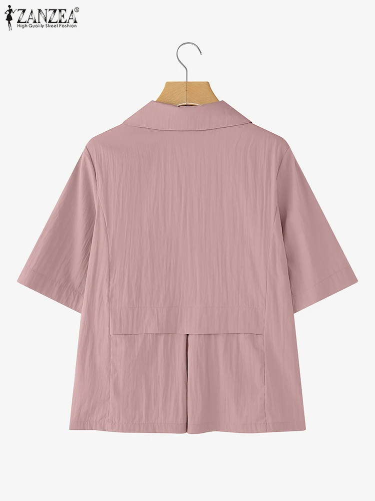 ZANZEA エレガント オフィスレディ ブレザー レディース スーツカラー 無地 シャツ 2025 ファッション 半袖 カジュアル OL 韓国風 コート アウター