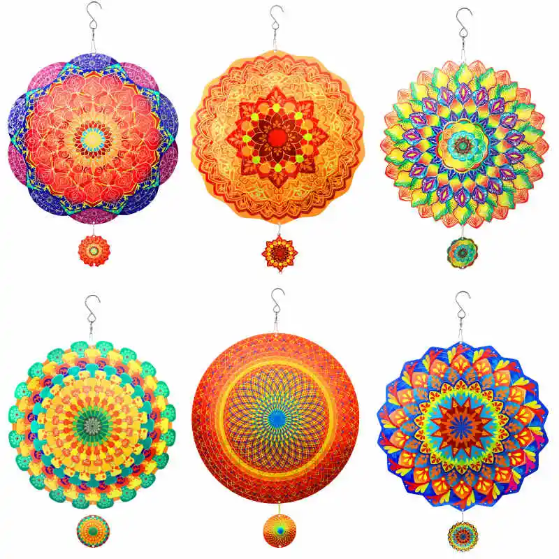 Wind Spinner 12 Inch Metal Geometric Sculptures Mandala Hanging Yard & Yard Ornaments Sun Chime Spinners Kinetic Outdoor Decor