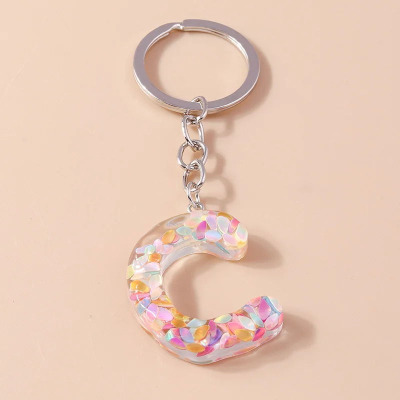 Colorful Acrylic Glitter Alphabet Keychain 26 Initials A-Z Letter Key Rings Charms Pendants for Women Bag Decor DIY Jewelry Gift