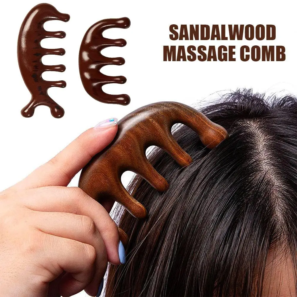 1Pc Wood Head Meridian Massage Comb Sandalwood Five Wide Tooth Comb Anti-static Used for Relax the Body A6I8