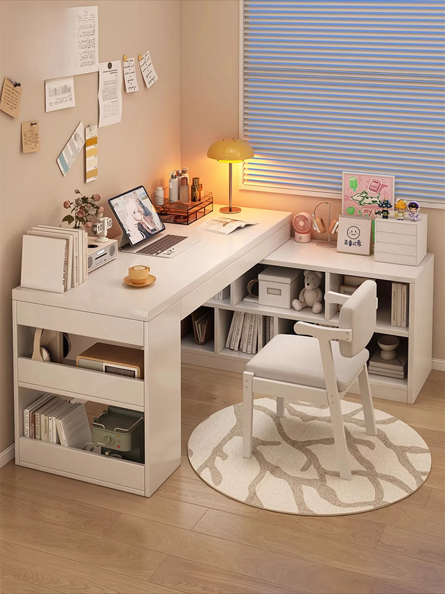 Corner Desk, Bookshelf Integrated Table, Computer Desk, Bedroom Home Study and Writing Table, Corner Desk L-shaped Table