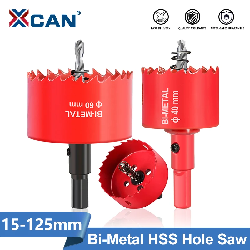 XCAN Core Drill Bit HSS Drill Bit Bi-Metal Hole Saw Bit 15-125mm for Plastic Plate Stainless Steel Wood Aluminum Metal Drilling