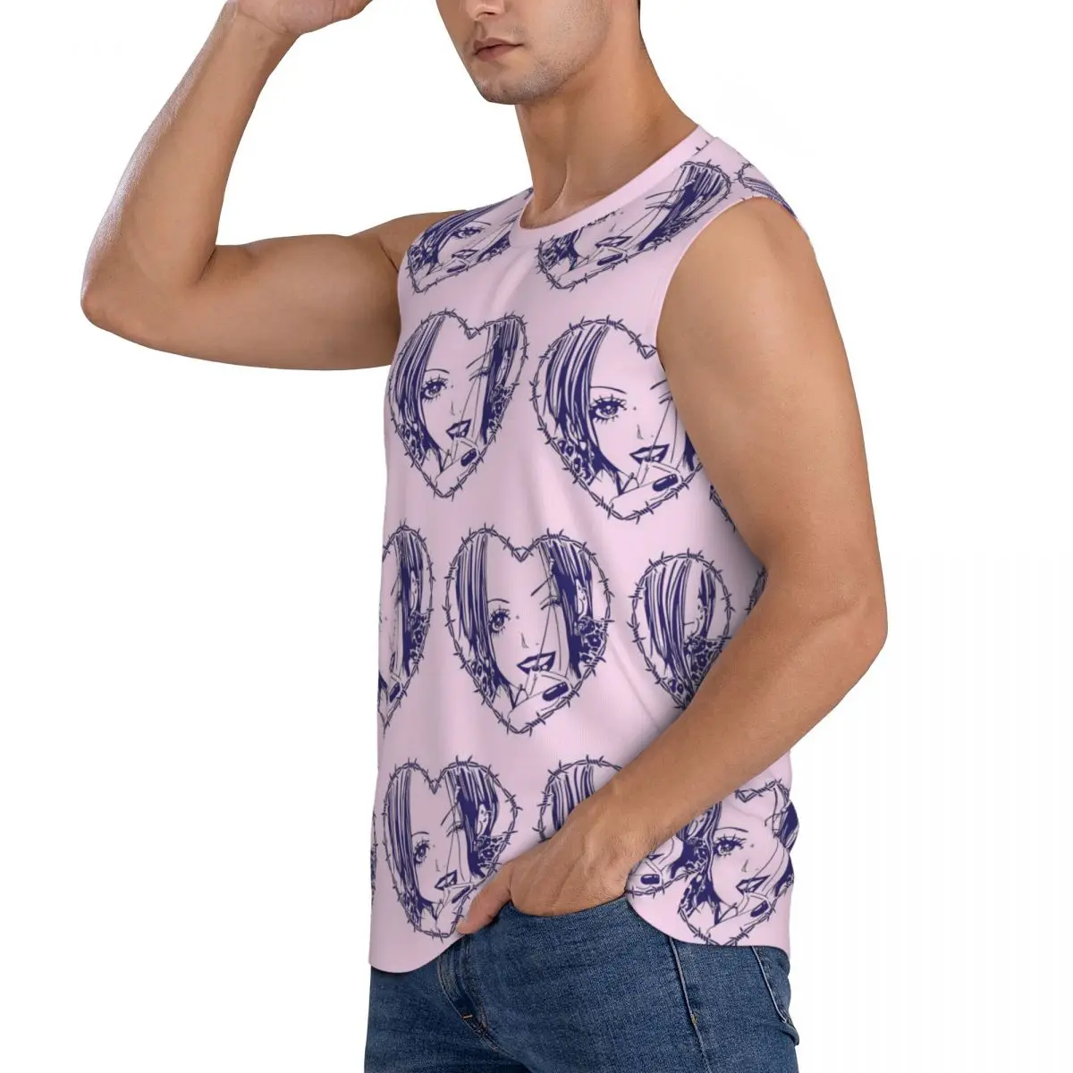Nana Osaki Barbed Wire Heart Spread Men Sleeveless Tank Tops Quick Dry Breathable Gym Fitness Running Summer Casual Sport Vest