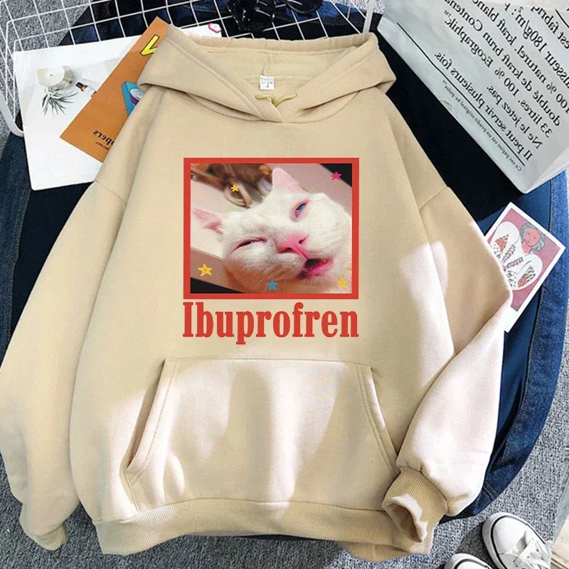 Ibuprofen cat Meme Hoodies Autumn Winter Unisex Clothing Gothic Trends Sweatshirts Funny Kawaii Fashion Unisex Pullovers Tops