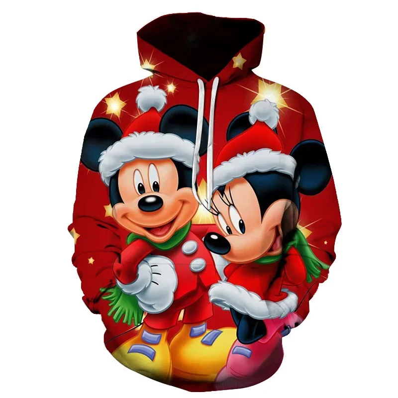 Disney Minnie Mickey Mouse Christmas Men Women 3D Christmas Hoodies Casual Streetwear Sweatshirts Boys Autumn Tops Coats