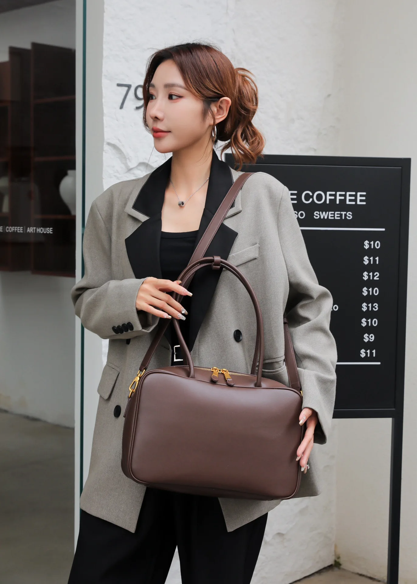 

Genuine Cow Leather Women's Shoulder Black Bag Luxury Designer Brand Ladies Large Coffe Handbag for Woman Larege Brown Tote New