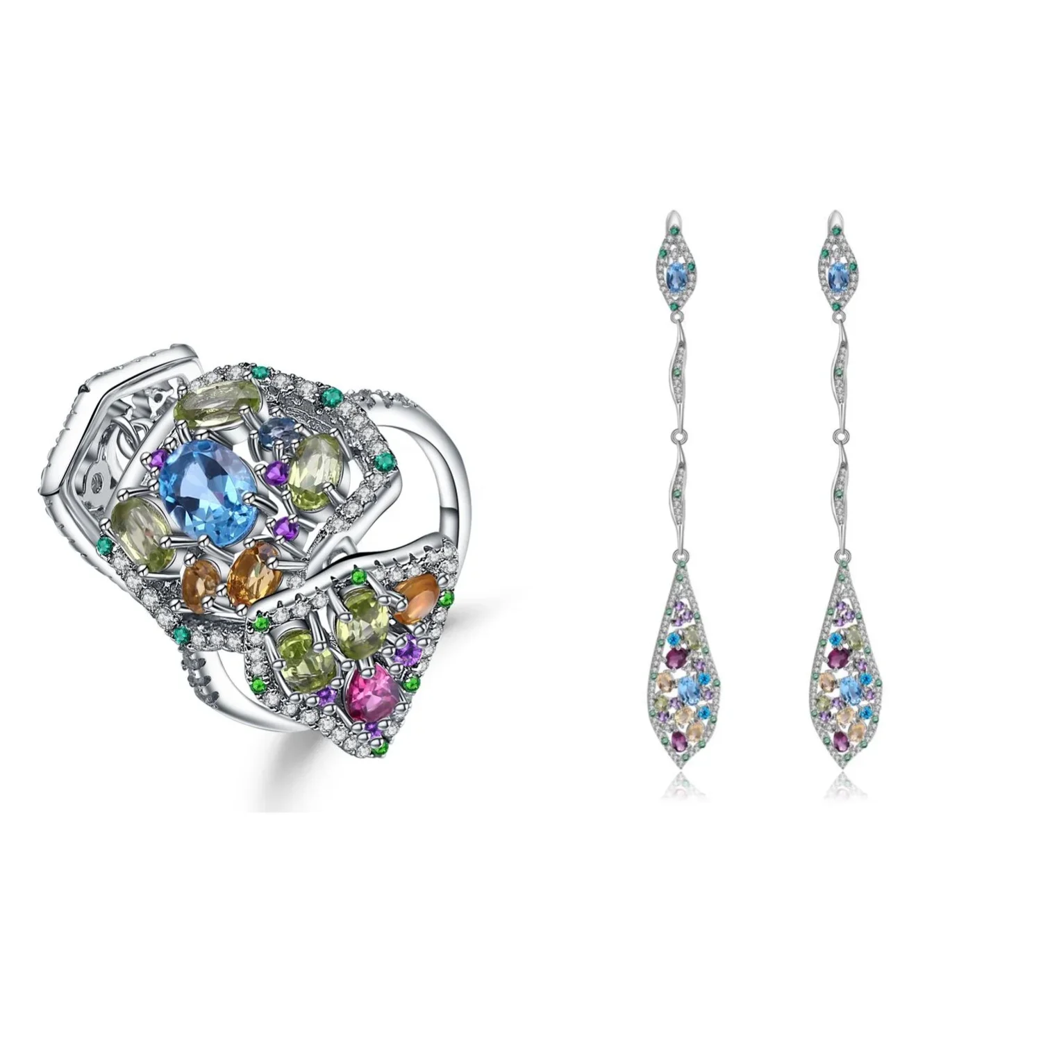 

Abiding Luxury Fashion 925 Sterling Silver Natural Colorful Gemstone Jewelry Set For Sale