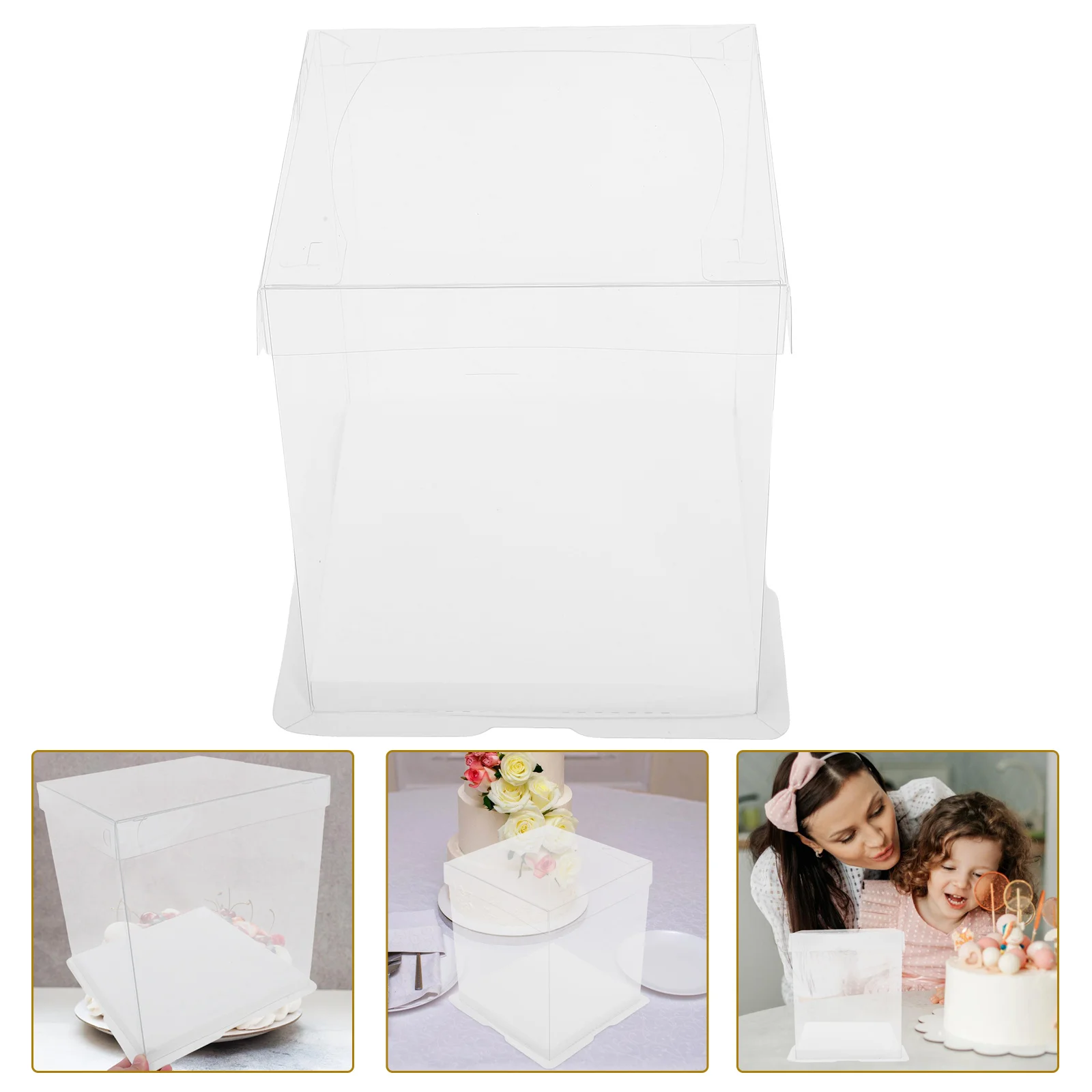 

3 Pcs Cake Boxes Transparent Lid White Base Dessert Containers Bakery Treat Holder Small Manual Cookie Packaging Gift Box Party
