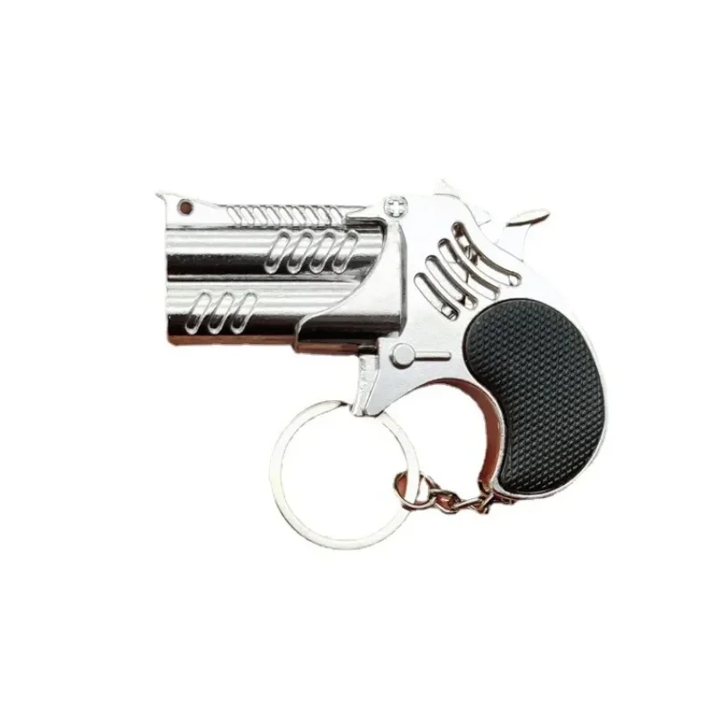 Kid Mini Folding Rubber Band Gun 6 Shot Leather Band Gun Alloy Model Pistol Collection Toy for Children Boy Gift Shot Keychain