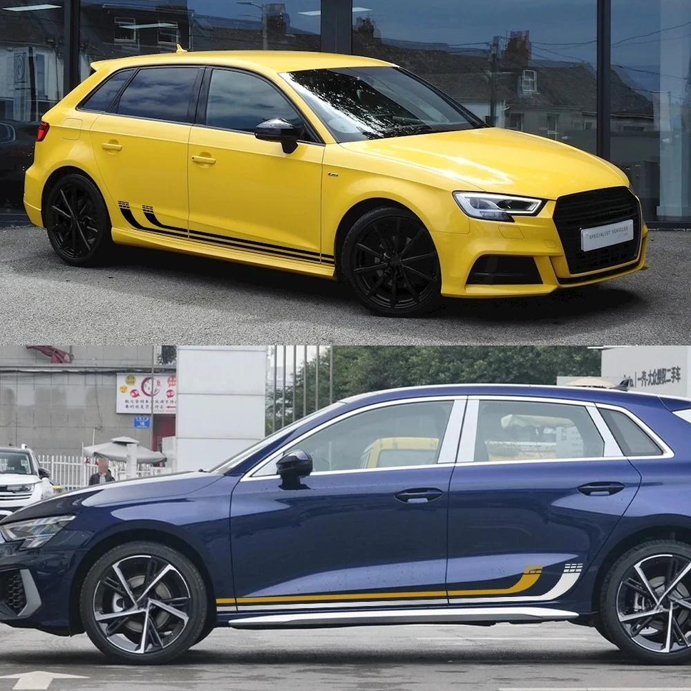 

Наклейка на боковую часть двери автомобиля, виниловая наклейка для Audi A3 8P 8V 8L 8Y S3 RS3 Sedan Sportback, гоночные полосы, водонепроницаемые аксессуары